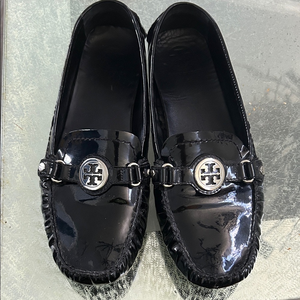 Tory Burch Black Patent Leather Moccasins